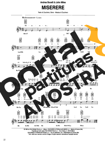 Andrea Bocelli Miserere partitura para Teclado