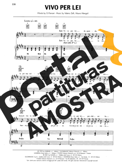 Andrea Bocelli Vivo Per Lei partitura para Piano
