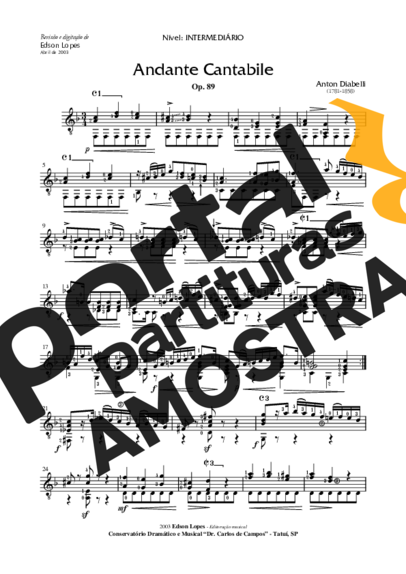 Anton Diabelli Andante Cantabile (Op. 89) partitura para Violão