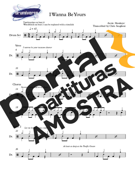 Arctic Monkeys I Wanna Be Yours partitura para Bateria