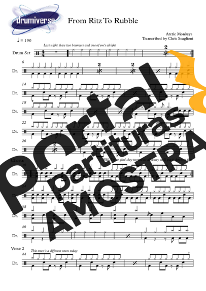 Arctic Monkeys Ritz To Rubble partitura para Bateria