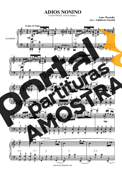 Astor Piazzolla Adios Nonino partitura para Acordeon