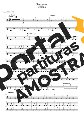 Aurora Runaway partitura para Bateria