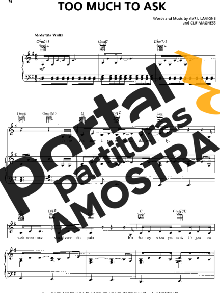 Avril Lavigne Too Much To Ask partitura para Piano