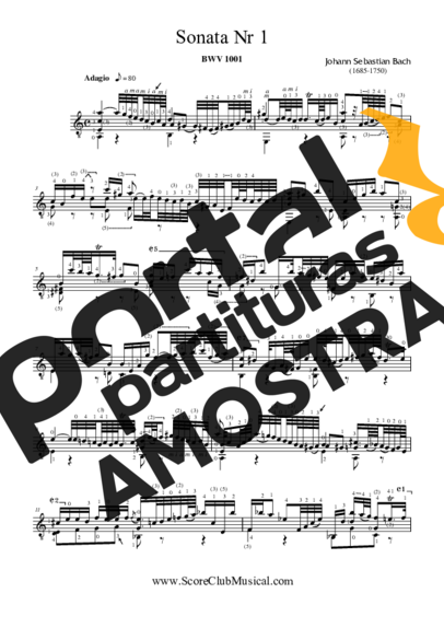 Bach Adagio BWV 1001 (da Sonata Nr 1 para Violino) partitura para Violão