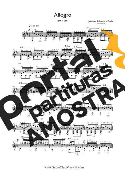 Bach Allegro BWV 998 partitura para Violão