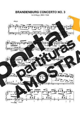 Bach Brandenburg Concerto No 3 partitura para Piano