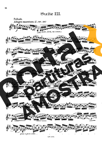 Bach Cello Suite No. 3 partitura para Violino