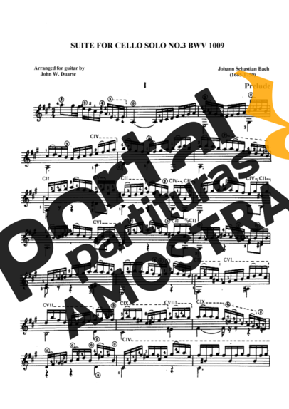 Bach Cello Suíte No 3 BWV 1009 partitura para Violão