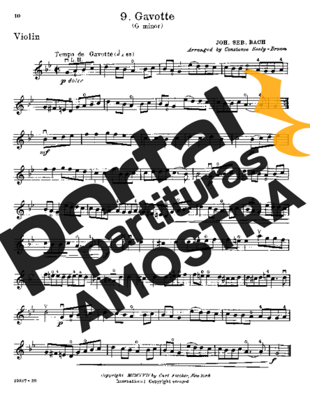 Bach Gavotte in G minor partitura para Violino