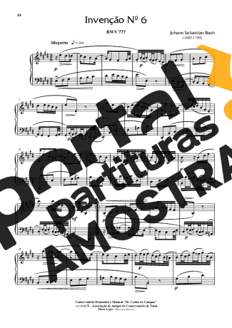 Bach Invenção Nr 6 partitura para Piano