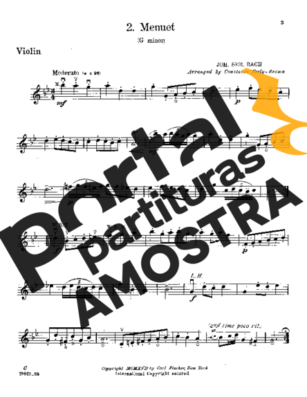 Bach Menuet in G minor partitura para Violino