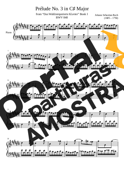 Bach Prelude No. 3 BWV 848 In C Major partitura para Piano