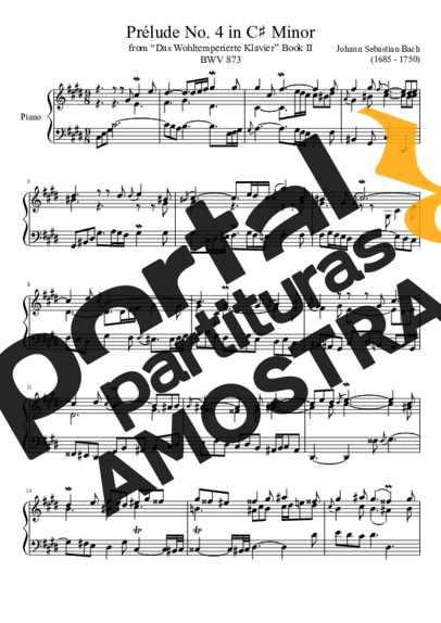 Bach Prelude No. 4 BWV 873 In C Minor partitura para Piano