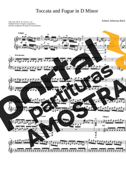 Bach Toccata And Fugue In D Minor partitura para Piano