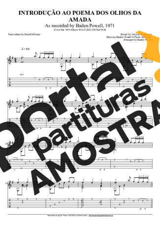 Baden Powell Introdução Ao Poema Dos Olhos Da Amada partitura para Violão