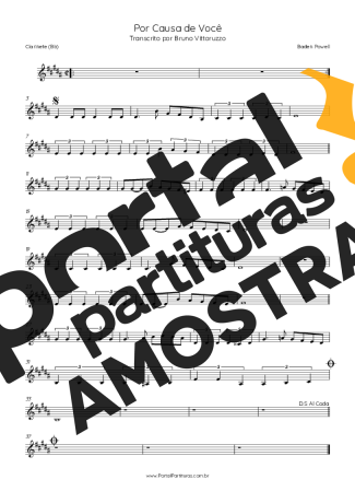 Baden Powell Por Causa De Você partitura para Clarinete (Bb)