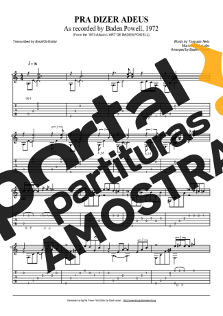 Baden Powell Pra Dizer Adeus partitura para Violão