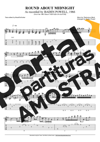 Baden Powell Round About Midnight partitura para Violão