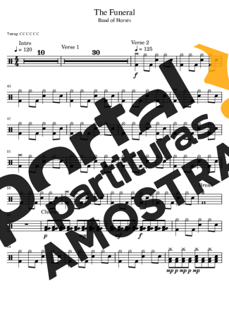 Band of Horses The Funeral partitura para Bateria