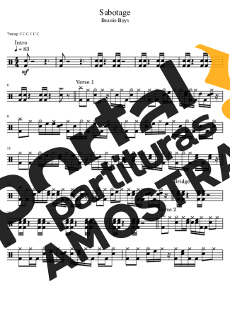 Beastie Boys Sabotage partitura para Bateria