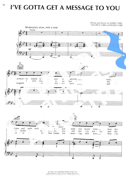 Bee Gees I've Gotta Get A Menssage To You partitura para Piano