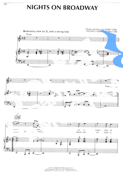 Bee Gees Nights On Broadway partitura para Piano
