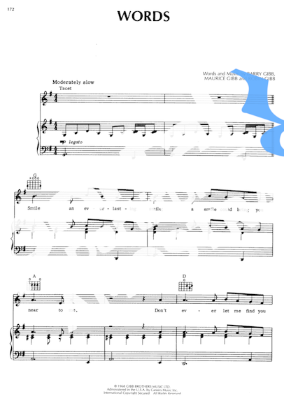 Bee Gees Words partitura para Piano