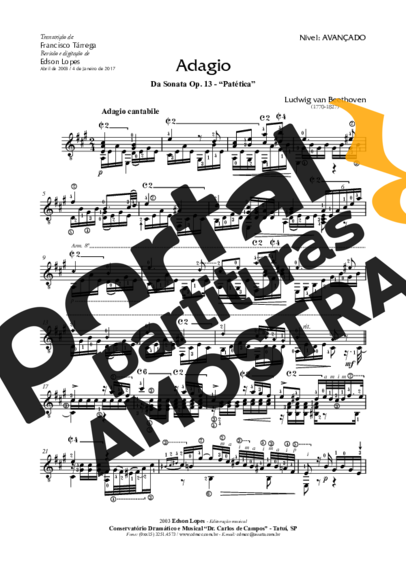 Beethoven Adágio Op. 13 (da Sonata Patética) partitura para Violão