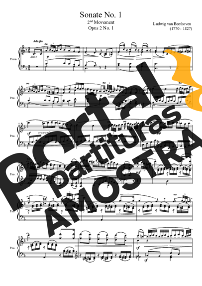 Beethoven Sonata No 1 2nd Movement partitura para Piano