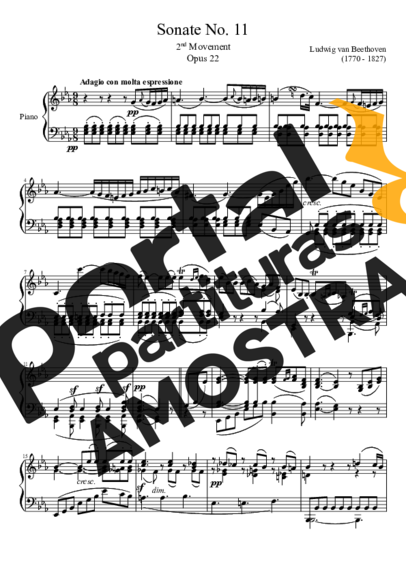 Beethoven Sonata No 11 2nd Movement partitura para Piano