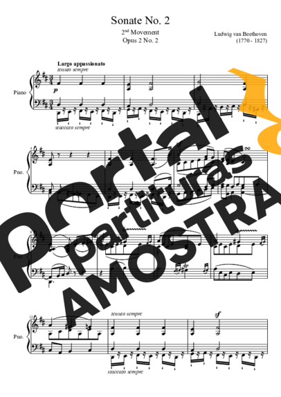 Beethoven Sonata No 2 2nd Movement partitura para Piano