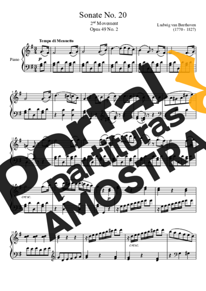 Beethoven Sonata No 20 2nd Movement partitura para Piano