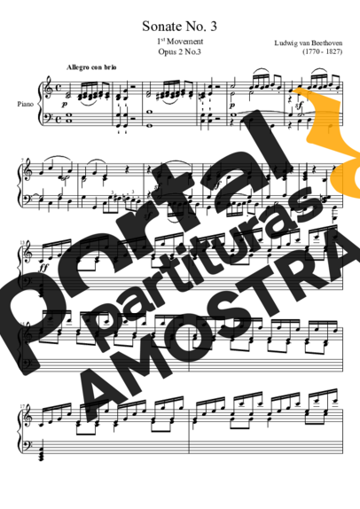 Beethoven Sonata No 3 1st Movement partitura para Piano