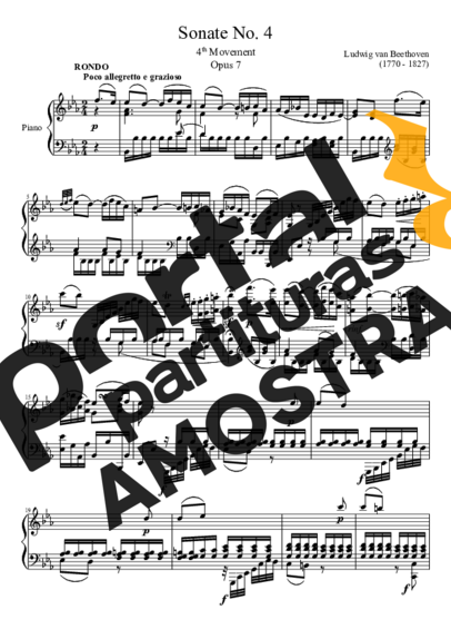 Beethoven Sonata No 4 4th Movement partitura para Piano