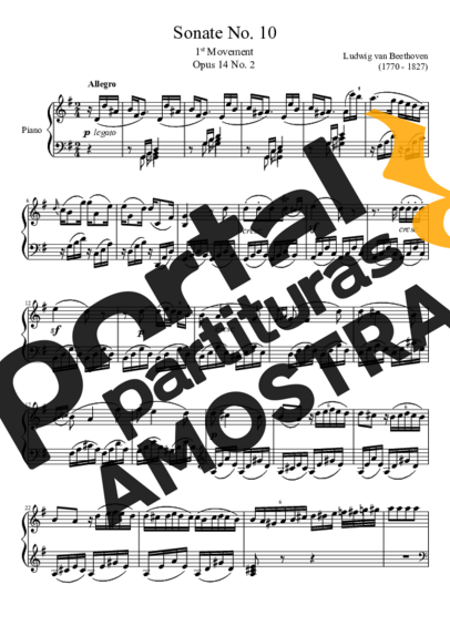 Beethoven Sonata No. 10 1st Movement partitura para Piano