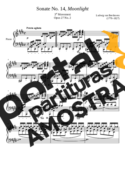 Beethoven Sonata No. 14 Moonlight 3rd Movement partitura para Piano