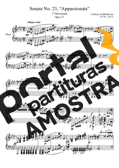 Beethoven Sonata No. 23 Appassionata 1st Movement partitura para Piano