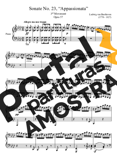 Beethoven Sonata No. 23 Appassionata 3rd Movement partitura para Piano