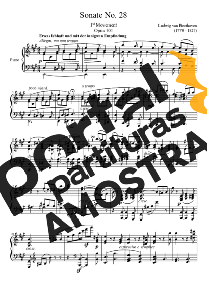 Beethoven Sonata No. 28 1st Movement partitura para Piano