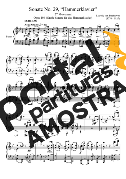 Beethoven Sonata No. 29 Hammerklavier 2nd Movement partitura para Piano