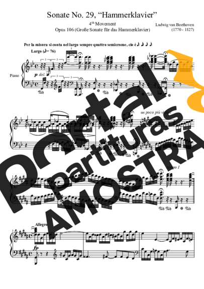 Beethoven Sonata No. 29 Hammerklavier 4th Movement partitura para Piano