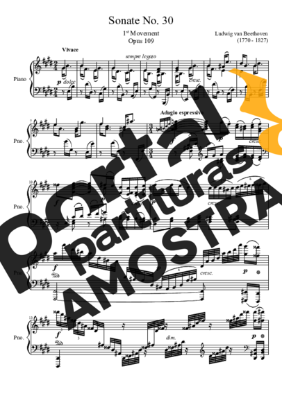 Beethoven Sonata No. 30 1st Movement partitura para Piano