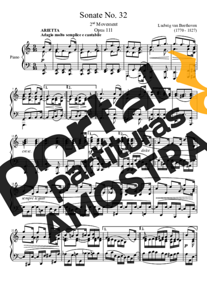 Beethoven Sonata No. 32 2nd Movement partitura para Piano