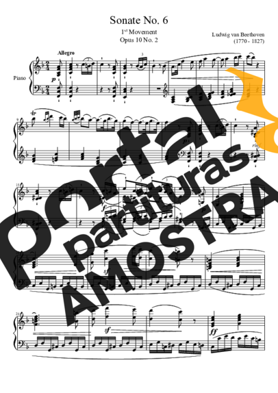 Beethoven Sonata No. 6 1st Movement partitura para Piano
