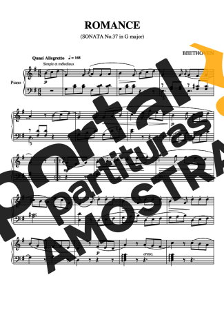Beethoven Sonatina In G Major Romance   Allegretto No.37 partitura para Piano