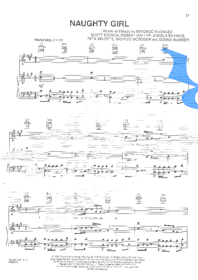 Beyoncé Naughty Girl partitura para Piano