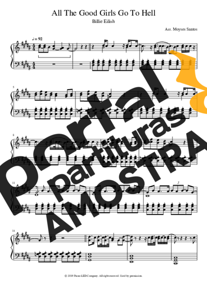 Billie Eilish All The Good Girls Go To Hell partitura para Piano