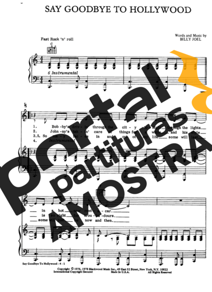 Billy Joel Say Goodbye To Hollywood partitura para Piano
