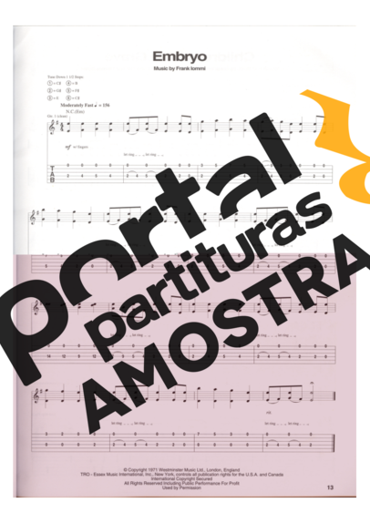 Black Sabbath Embryo partitura para Guitarra